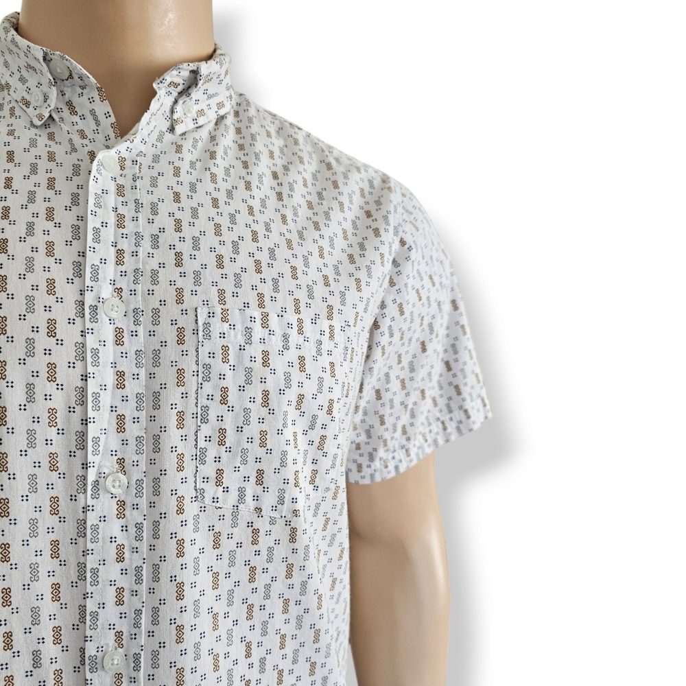 Hype White, Gray & Brown Geometric Patterned Shirt Size XL